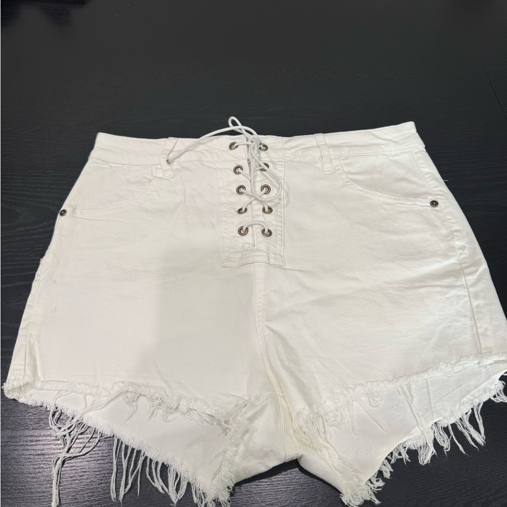 Windsor High Waist White Lace-Up Shorts